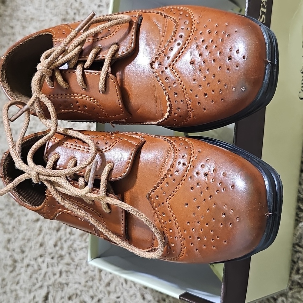 Deer Stags Boy's Brown Ace Wing Tip Oxford Shoes Lace Up - Picture 2 of 8